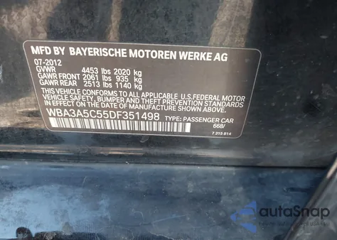 2013 BMW 328I from USA, damaged, VIN WBA3A5C55DF351496